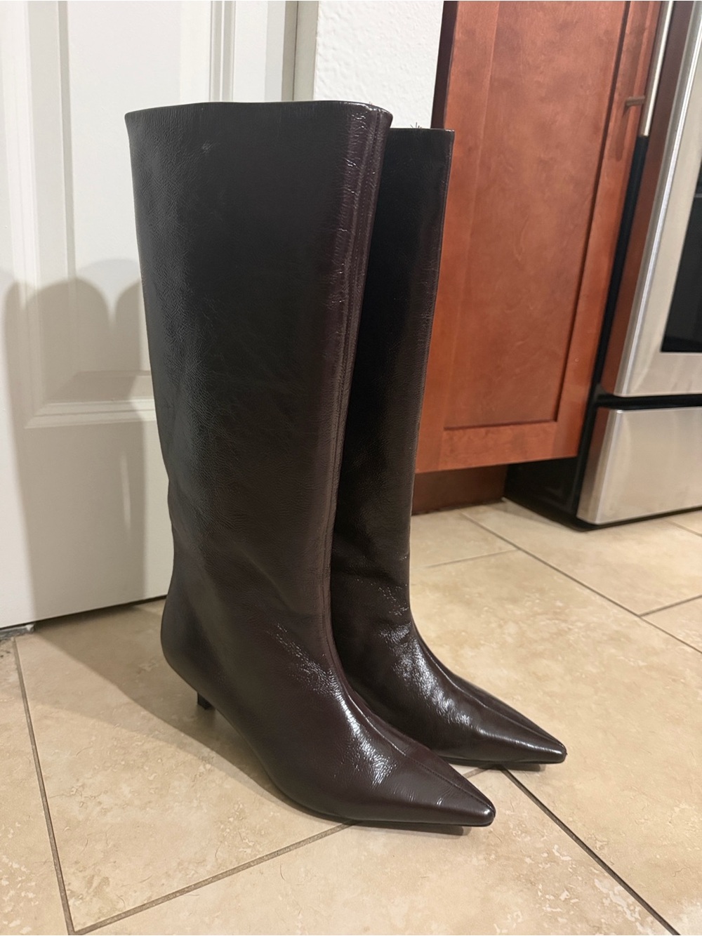 Zara Dark Brown Pointed-Toe Knee-High Boots size 38 (7.5)